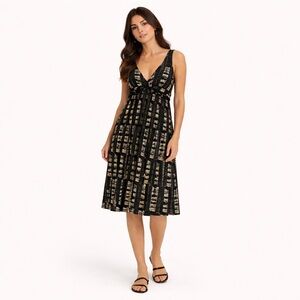 Hatche Italy Abstract Print Deep V Cotton Empire Waist Dress – IT 40 / US 4